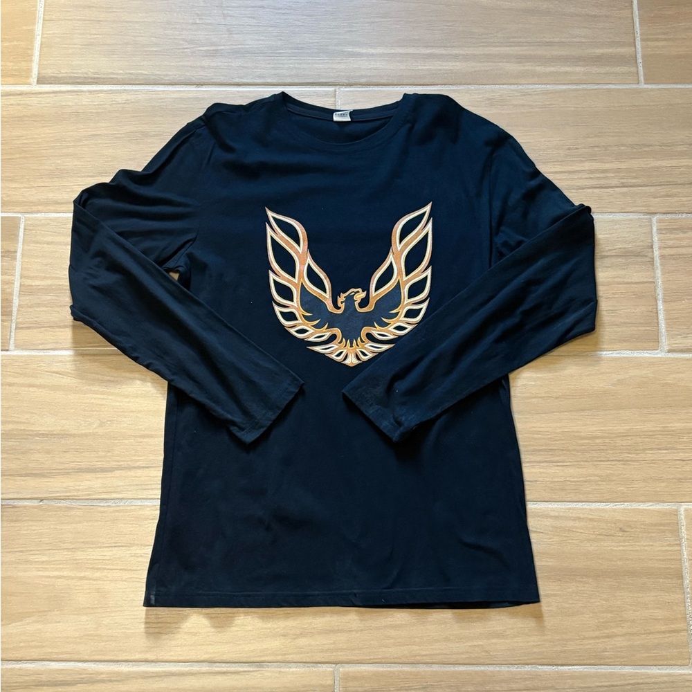 Black Long Sleeve Shirt with Gold Phoenix Design